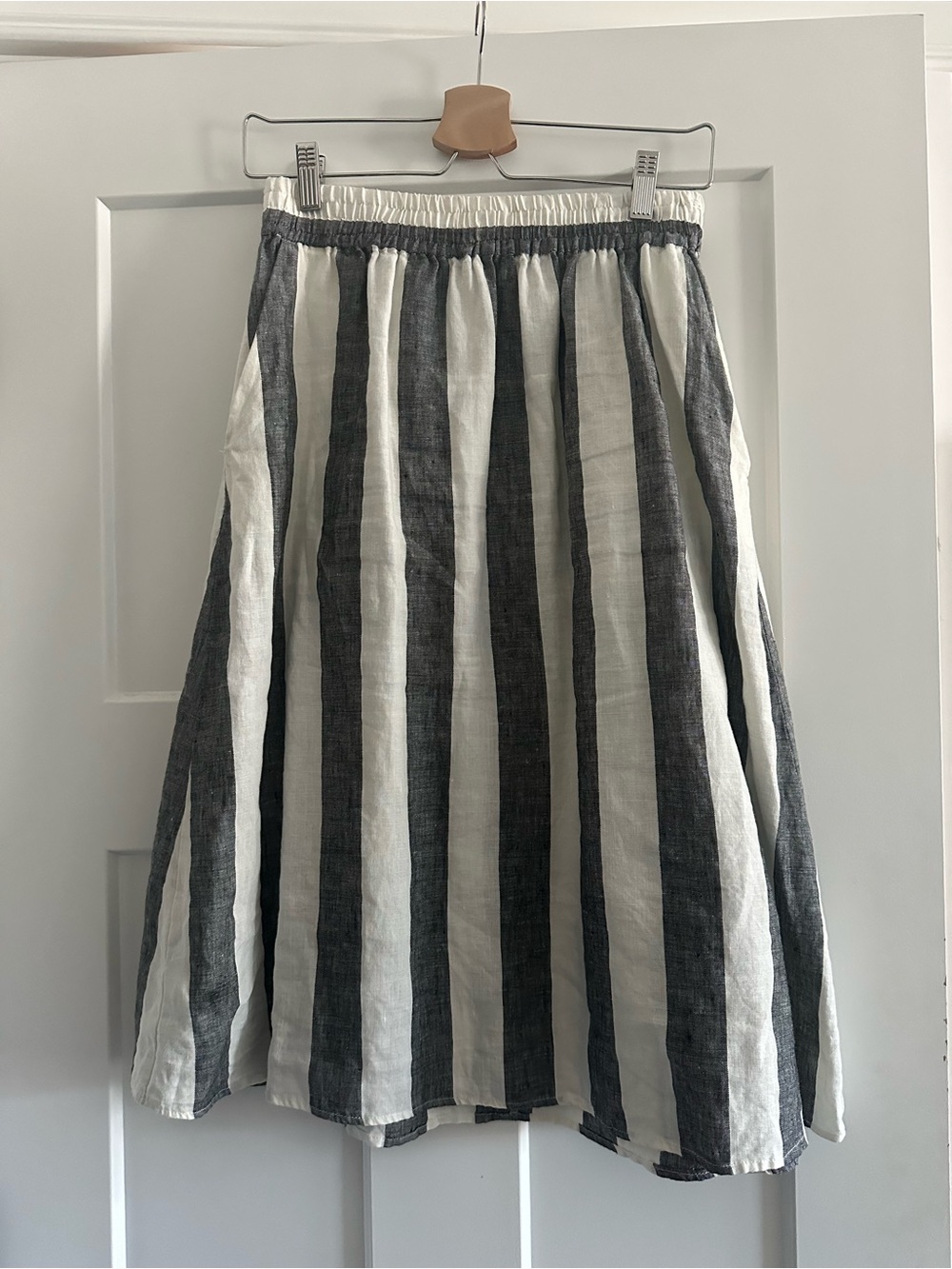 Catherine Malandrino Gray and White Striped A-Line Skirt